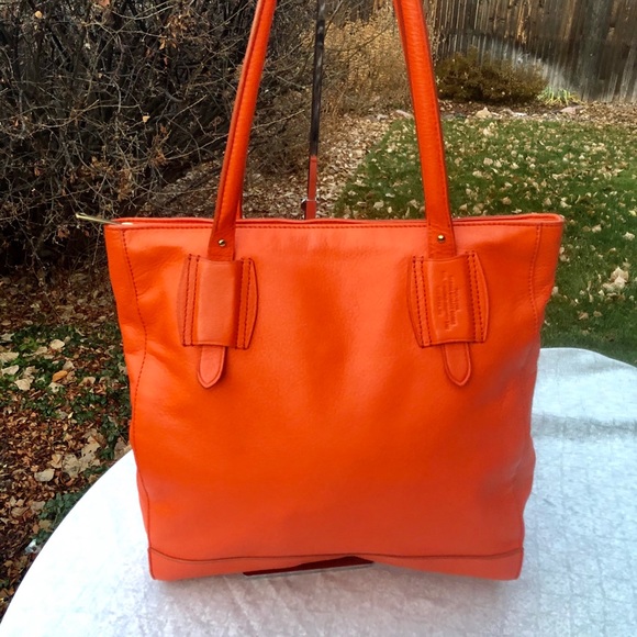 orange leather tote